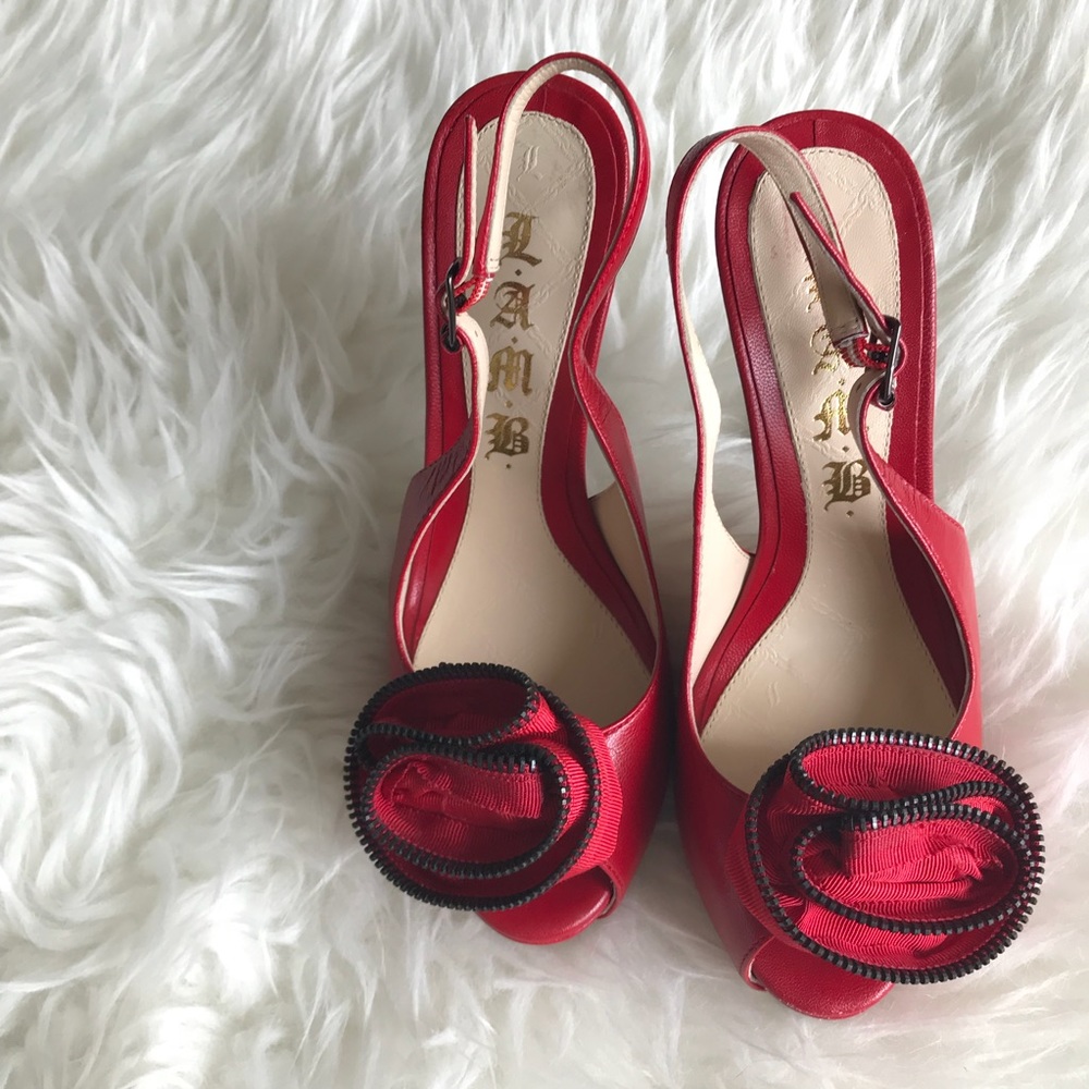 l.a.m.b Open Toe Red High Heels 👠